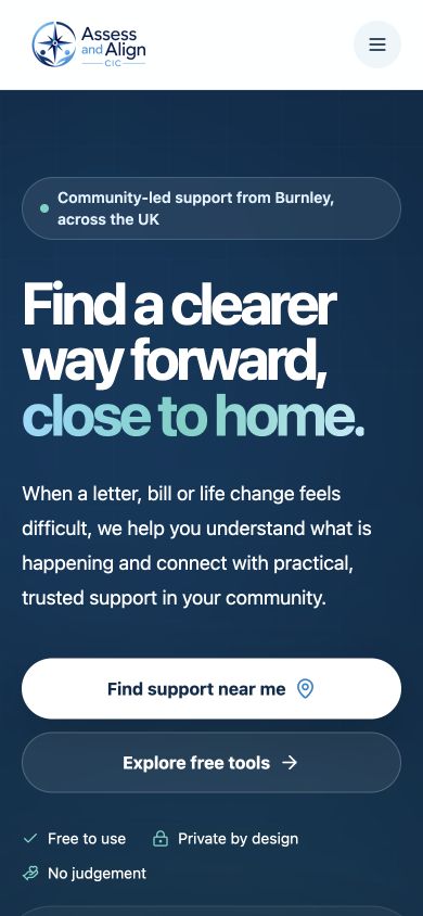 Assess and Align CIC homepage shown on mobile