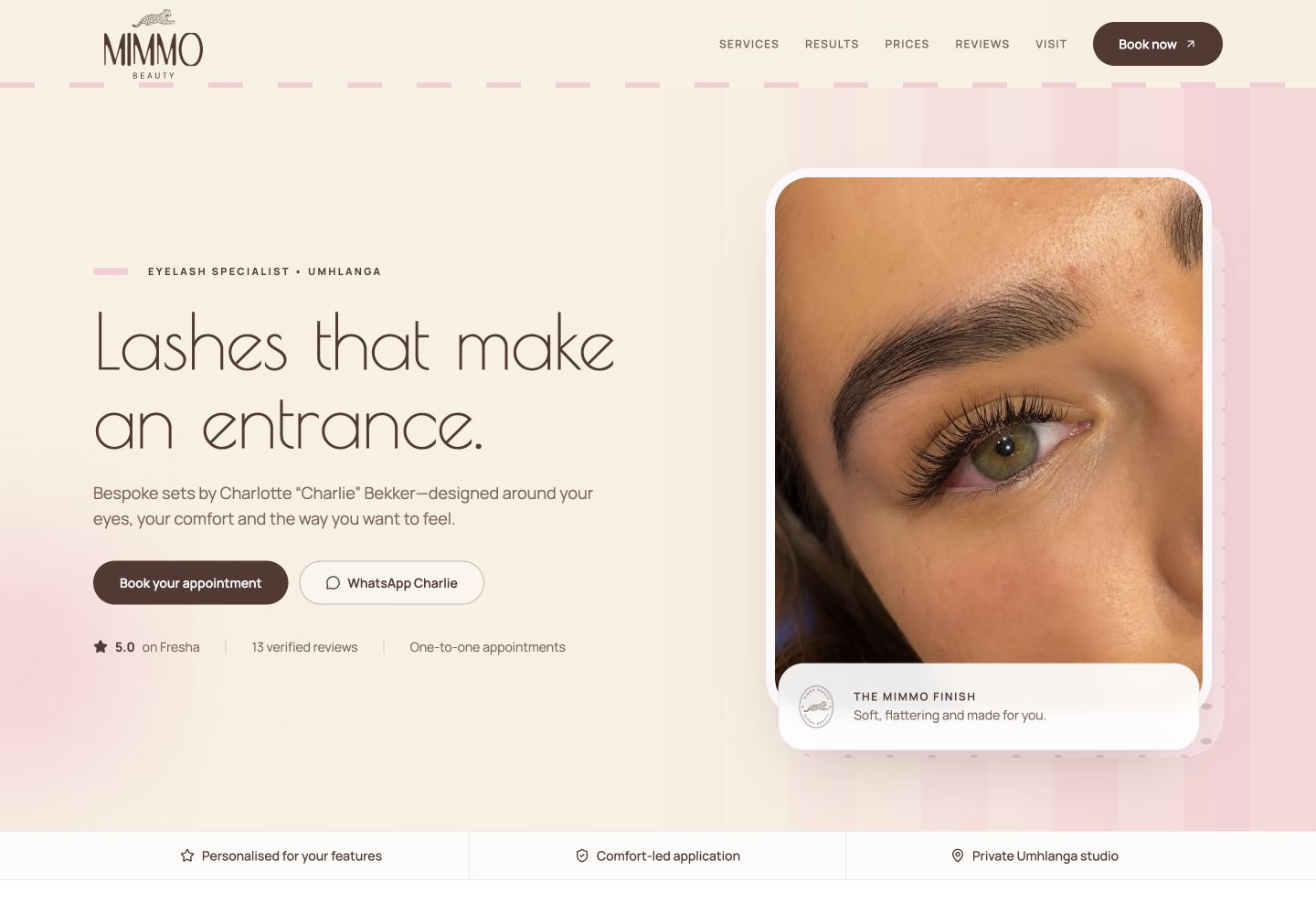 Mimmo Beauty homepage shown on desktop