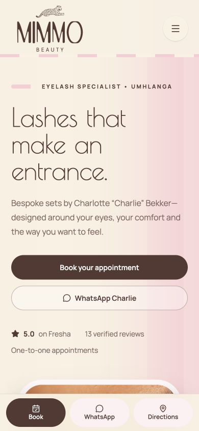 Mimmo Beauty homepage shown on mobile